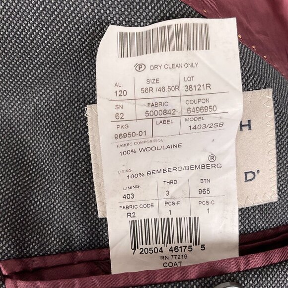 Joseph Abboud Blazer Men 56R‎ Gray Bespoke Birdseye Reda Super 130s Wool Jacket - Picture 9 of 16